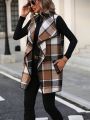 Plaid Print Waterfall Collar Vest Coat