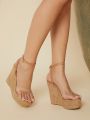 Round Toe Perspex Strap Chunky Sole Platform Heels