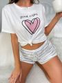 Heart & Slogan Graphic Sleep Top