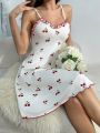 Women's Cherry Print Cami Sleep Dress With Ruffle Hem