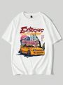 ROMWE Anime Men's Car & Text Print Short Sleeve T-shirt