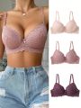 3pcs/set Splice Lace Thin Strap Bra