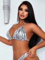 SHEIN Swim Y2GLAM 1pc Zebra Pattern Women's Bikini Top