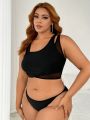 SHEIN Swim Basics Ladies' Plus Size Solid Color Mesh Splice Bikini Top