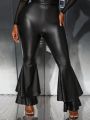 SHEIN Slayr Women's Pu Leather Bell Bottom Pants