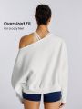 GLOWMODE Cotton-Blend Fleece Embroidered Off-Shoulder Sweatshirt