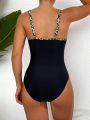 Leopard Print Mesh Splice One-Piece Swimsuit