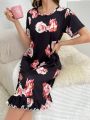 Women's Floral Printed Short Sleeve Sleep Dress