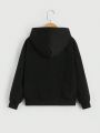 SHEIN Tween Girls' Night Luminous Teddy Bear Print Fleece Lined Casual Jacket