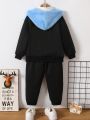 SHEIN Young Boy 2pcs/Set Casual Hoodie And Long Pants With Letter Printed And Spliced Pattern For Regular Daily Wear Autumn/Winter