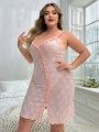 Plus Size Hollow Out Embroidered Trim Side Slit Cami Dress For Sleepwear