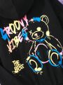 SHEIN Kids Y2Kool Tween Girl Bear & Letter Graphic Hoodie