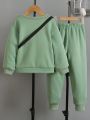 SHEIN Kids HYPEME Young Boy Slogan Graphic Thermal Lined Sweatshirt & Sweatpants & Bag