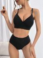 SHEIN DD+ 2pcs/set Solid Color Bikini Swimsuit