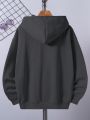 Men Plus Skull Print Kangaroo Pocket Drawstring Thermal Hoodie