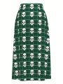 Tim Lord Women'S Plaid Skull Print High Slit Skirt