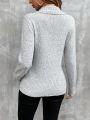 SHEIN Essnce Surplice Neck Button Detail Sweater