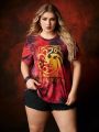 HOUSE OF THE DRAGON X SHEIN Plus Size Letter Pattern Tie Dye Short Sleeve T-Shirt