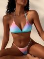 SHEIN Swim Vcay Women's Ombre Halter Neck Swimsuit Set