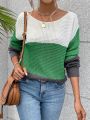 SHEIN Essnce Drop Shoulder Color Block Sweater