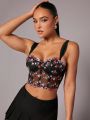 LOVING U Floral Embroidered Sheer Bustier Top