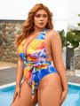 SHEIN Swim SXY Plus Size Tie-Dye Wrapped One-Piece Swimsuit