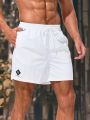 Men'S Elastic Waist Drawstring Swim Shorts With Diagonal Pockets