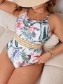 SHEIN Swim Vcay Plus Size Tropical Print One-piece Swimsuit