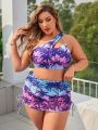 SHEIN Swim Vcay Plus Size Coconut Tree Printed Swimsuit 3pcs/Set