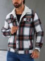 Men Plaid Print Teddy Lined Overcoat Without Hoodie