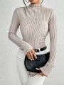 SHEIN Essnce Mock Neck Ribbed Knit Bodysuit