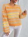 SHEIN Essnce Oversize Striped Sweater With Round Neckline