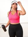 Plus Solid Ribbed Knit Sports Bra