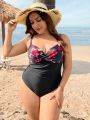 SHEIN Swim Classy Plus Floral Print Twist Front Push Up One Piece Swimsuit