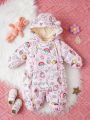 Baby Girl Rainbow & Unicorn Print 3D Ear Design Hooded Jumpsuit