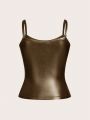 SHEIN ICON Solid Color Stretch Pu Leather Women's Vest