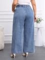 SHEIN LUNE Plus-size Paper Bag Waist Wide Leg Jeans