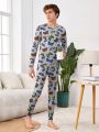 SHEIN Teenage Boys' Casual & Comfortable Gamepad Patterned Long Sleeve Pyjamas Set With Long Pants