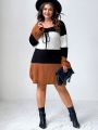 SHEIN SXY Plus Color Block Tie Front Sweater Dress