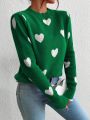 Women's Love Pattern Stand Collar Sweater