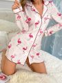 Flamingo Print Contrast Piping Nightdress