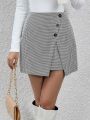 SHEIN Privé Elegant Houndstooth Split Skirt