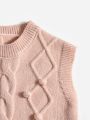 SHEIN Kids Nujoom Young Girl Pom Pom Detail Cable Knit Sweater Vest