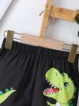 SHEIN Toddler Boys' Cute Dinosaur Digital Printed Shorts Suitable For Summer