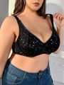 Plus Size Lace Trimmed Bra With Star Pattern Design