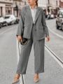 SHEIN LUNE Plus Lapel Neck Blazer & Suit Pants