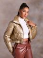 SHEIN Essnce Solid Zip Up Puffer Coat