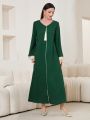 SHEIN Najma Women's Green V-neck Arab Long Dress