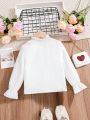 Girls' (little) Stand Collar Long Sleeve Blouse With Ruffle Detail