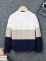 SHEIN Kids EVRYDAY Young Boys' Multicolor Wide Striped Sweater, Long Sleeve Pullover Sweater